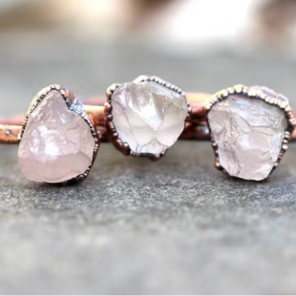 Raw Rose Quartz Copper Ring